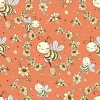 Seamless pattern with cute honeybees Vector