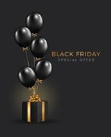 Black friday sale background with beautiful balloons and flying serpentine vector