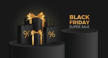 Black friday sale background with beautiful balloons and flying serpentine vector