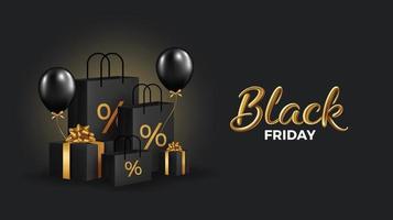 Black friday sale background with beautiful balloons and flying serpentine vector