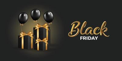 Fondo de venta de viernes negro con hermosos globos y serpentinas voladoras vector