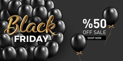 Black friday sale background with beautiful balloons and flying serpentine vector