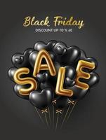 Black friday sale background with beautiful balloons and flying serpentine vector