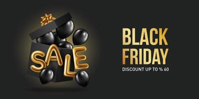 Black friday sale background with beautiful balloons and flying serpentine vector