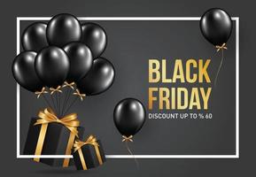 Black friday sale background with beautiful balloons and flying serpentine vector