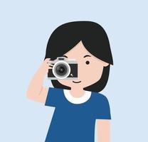 Little girl is holding a camera and taking a photo vector