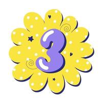 Numeral 3 isolated on bright background Number three Vector illustration for baby design in cartoon style Happy birthday 3 years