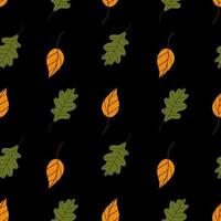 hojas de arce amarillo patrón sin costuras.hermoso patrón de otoño con hojas caídas sobre un fondo negro.Fondo de otoño colorido.Ilustración de vector en estilo plano para papel de regalo, impresión textil