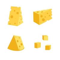 A set of cheese slices.Cheese of various shapes. Dairy products. Flat vector illustration