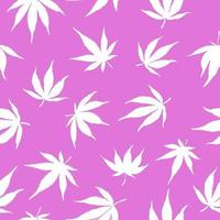 Seamless pattern of white hemp on a pink background.White hemp leaves on a pink background. Marijuana pattern. Vector illustration.