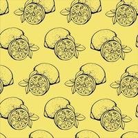 Lemon seamless pattern. Lemon and lemon slice.  Hand drawn vector illustration