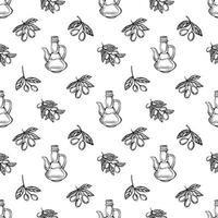 Olive oil seamless pattern. Olive branch pattern. Hand-drawn vector illustration