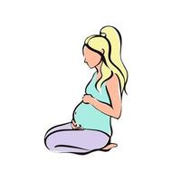 Pregnant girl doing yoga for pregnant women. Fitness, sports for pregnant women . Vector illustration