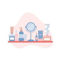 Organic Skincare Products on a Bathroom Shelf Flat Illustration vector