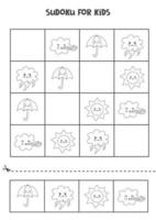 Sudoku game for kids with cute black and white weather elements vector