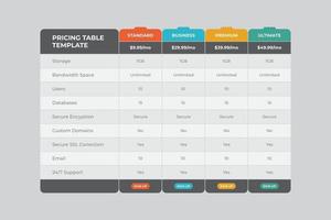 Pricing Table  Vector Design