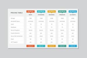 Pricing Table  Vector Design