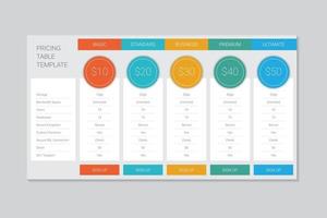 Pricing Table  Vector Design