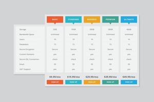 Pricing Table  Vector Design