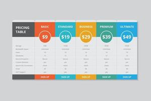 Pricing Table  Vector Design