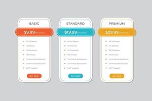 Pricing Table  Vector Design