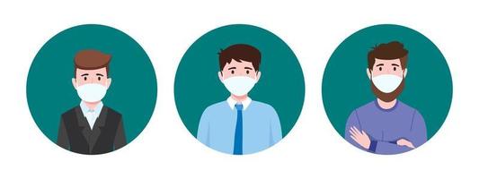 Cute young businessman character avatar wearing business outfit and facial mask vector