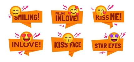 Collection of cute emoji characters feeling inlove labels vector