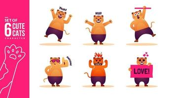 Collection of six cute cats character  in different poses vector