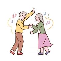 la pareja de ancianos está bailando alegremente. Ilustración de vector mínimo de estilo de diseño plano.