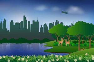 Landscape with urban city and nature concept of eco friendly and save the environment