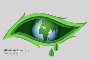 Paper art design of green nature concept the eye in leaf shape abstract background vector