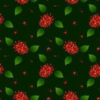 Seamless repeat pattern with red tropical flowers on dark background design for fabric textile print or wrapping paper vector