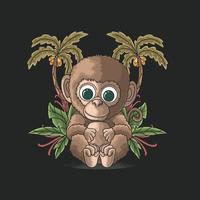 pequeño mono lindo en la ilustración de la playa tropical vector