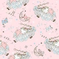 Seamless pattern with flying lambs and babies for girls Vector