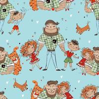 Seamless pattern with dad and kids Fathers Day Vector