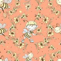 Seamless pattern with cute honeybeesVector vector