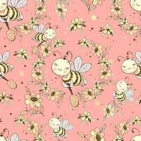 Seamless pattern with cute honeybees Vector