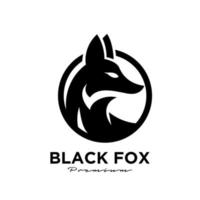 Logo design of abstract black fox silhouette on circle animal mascot logo template vector illustration