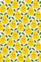 felices estampados de frutas kawaii para niños. lindo patrón sin costuras con peras sonrientes en estilo de dibujos animados vector