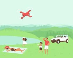 The family is resting in nature in solitude vector