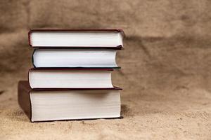 A stack of bound old books photo