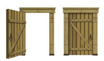 Puerta de fantasía arqueada de madera antigua vector