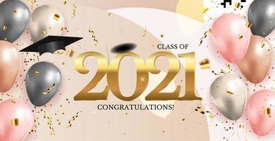 Graduation class of 2021 with graduation cap hat and confetti vector