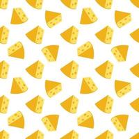 Cheese seamless pattern. Pieces of yellow cheese, isolated on a white background. Pieces of cheese of various shapes. Vector flat illustration