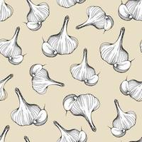 seamless pattern of garlic on a beige background. Vector illustration