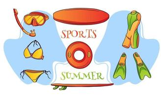 Summer seaside leisure items Water sport cartoon style vector