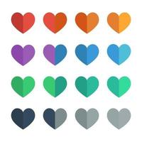 Iconos de corazón en mitades colores ui planos conjunto de ilustraciones vectoriales vector