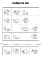 Sudoku game for kids with cute black and white insects vector