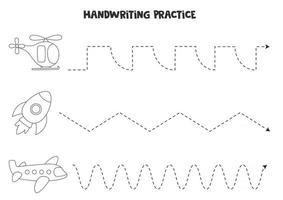 Tracing lines with air transportation Writing practice vector