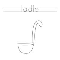 Tracing letters with cartoon kitchen ladle Writing practice for kids vector